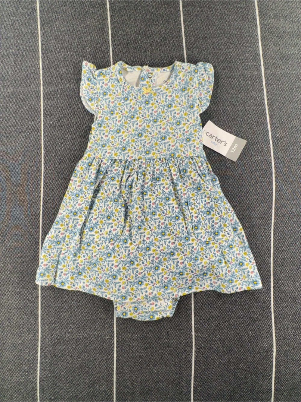 Kids—Carter's Yellow Cardigan with Blue & White Floral Dress